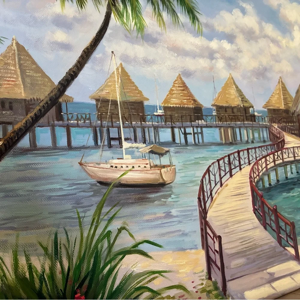 Hand painted tropical painting of Bora Bora scene